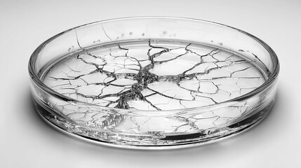 Cracked petri dish on a white background, symbolizing cultural extinction