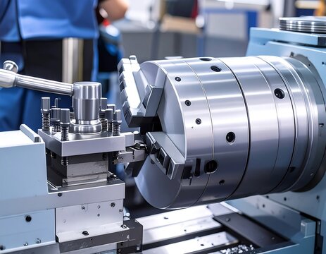 Metalworking machine in action. Close-up view