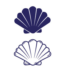 Simplified graphic illustrations of two detailed seashells isolated on a pure white background