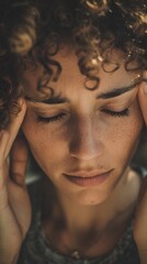 Person Rubbing Their Temple Due to Headache Vertical Photo