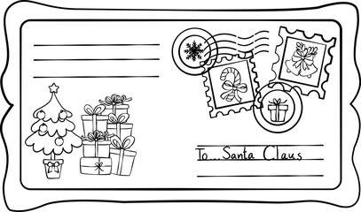 Fototapeta premium Letter to Santa Coloring Clipart Set , Christmas Frames & Holiday Line Art, Vector illustration 