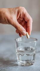 Hand Taking a Capsule with Water Vertical Photo