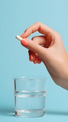 Hand Taking a Capsule with Water Vertical Photo