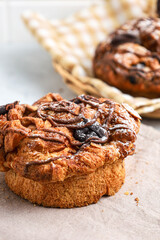 Chocolate almond brioche bread. perfect for recipe, article, catalogue, or any commercial purposes.
