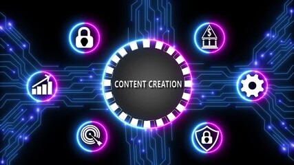 Digital Content Creation Concept with Icons and Circuit Board Background technology marketing - Powered by Adobe