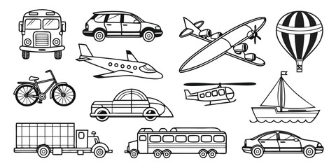 Collection of various transportation vehicles and modes of transport