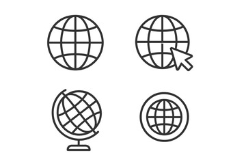 Globe line icon set. World, earth, planet symbols. Go to web, internet, global network, and international travel concept. Editable stroke vector pictograms for design.