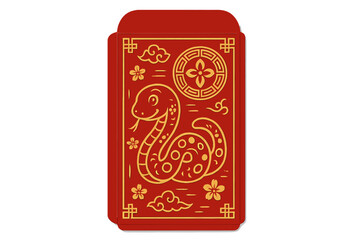 Chinese New Year 2026, Year of the Snake. Traditional red envelope vector. Lucky money pocket in gold paper cut style for angpao or hongbao greeting card celebration.