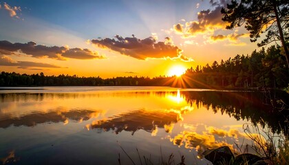 Sunset over a serene lake