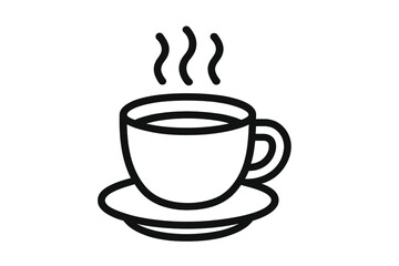 Obraz premium Cup of coffee vector line icon. Hot drink mug with steam. Cafe or coffee shop logo symbol. Simple pictogram for tea, espresso, latte. Morning breakfast beverage concept.