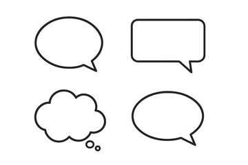 Fototapeta premium Speech bubble vector icon set. Talk chat box, message balloon, dialogue bubble. Thinking, speaking, communication symbol. Comic doodle element. Simple outline design.