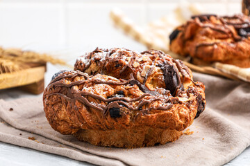 Chocolate almond brioche bread. perfect for recipe, article, catalogue, or any commercial purposes.
