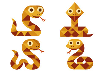 Year of the snake 2026 Chinese new year zodiac sign. Cute geometric cartoon characters. Vector collection of oriental horoscope symbols. Flat design reptile mascot icon set.