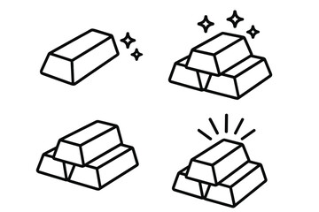 Gold bar line icon set. Stack of gold bullion vector symbols. Concept of finance, wealth, banking, treasure, and investment. Shiny precious metal ingot for economy design.