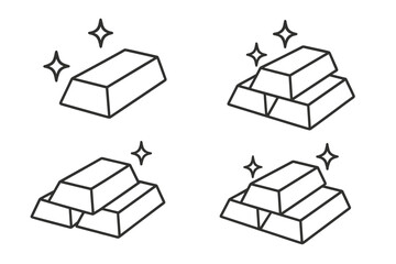 Gold bars line icon set. Bullion stack vector illustration. Concept for finance, wealth, investment, treasure, and savings. Editable stroke pictogram for banking or economy.