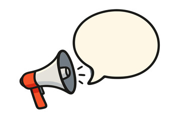 Megaphone with welcome speech bubble. Loudspeaker for business, marketing, advertising, and promotion. Announcement, alert, and communication concept vector illustration.