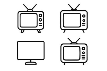 Set of minimalistic TV set line icons with editable stroke, linear vector pictograms for cards, apps, banners, and social media posts, cartoon style transparent illustrations