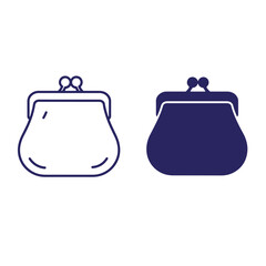 Obraz premium Two minimalist clamshell purses in outline and solid dark blue silhouette style