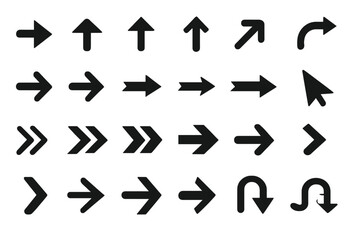 Arrows big black set icons. Arrow icon collection for web design. Modern simple arrows vector illustration. Pointers, cursors, and navigation signs. Up, down, right turn.