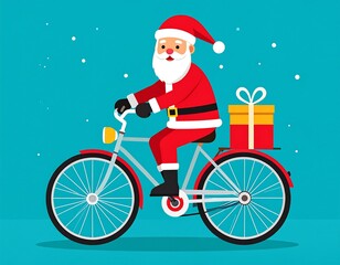 Santa Claus Riding Bicycle with Gift.