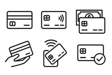 Credit card payment icon set in thin line style. Vector collection for web and mobile. Contactless nfc and pay pass symbols. Finance, banking, and money transaction signs.