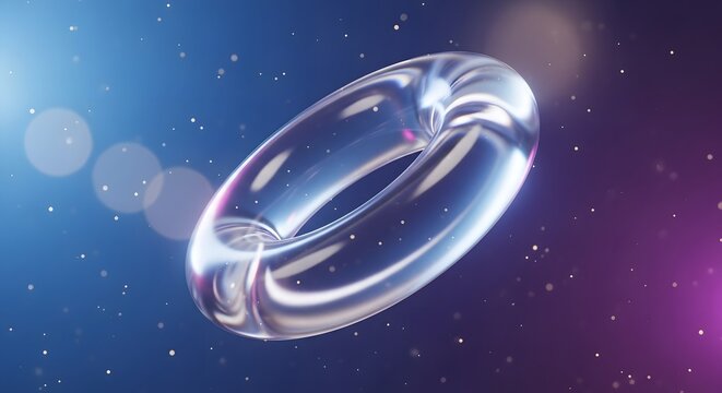 Abstract 3D Render of a Transparent Torus Floating in a Vibrant Cosmic Space, Artistic Concept