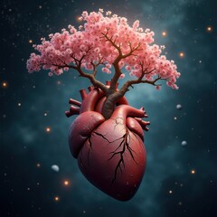 Heart Blooming with Sakura Tree Elements