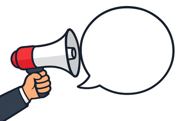 Hand holding megaphone with speech bubble. Loudspeaker for business, marketing and advertising announcement. Communication, promotion, alert, message, and attention concept vector.