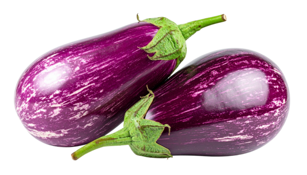 Organic Eggplant Bundle Showing Varied Angles and Shapes, isolated on transparent background