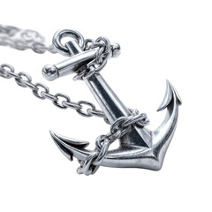 Metal Anchor and Chain on Transparent Background