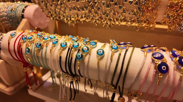 Beautiful handmade bracelets displayed in market stall