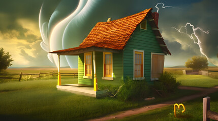 Emerging Small House Tornado Illustration