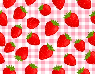 Fresh Strawberries on Pink Gingham.