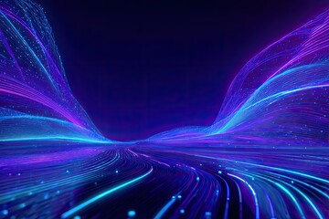 Abstract 3D digital art featuring flowing neon light trails and a futuristic aesthetic