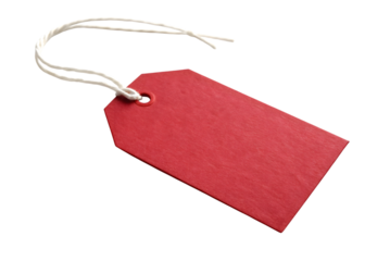 Red gift tag with string isolated on transparent background
