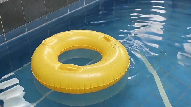 Circular Inflatable Floating Device Rests on the Surface of Swimming Pool's Water