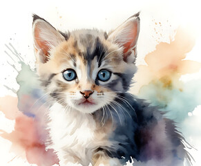 Playful kitten watercolor illustration