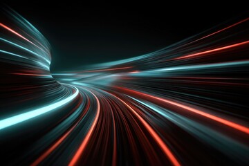 Abstract tunnel effect, streaked lines of red and cyan, creating a sense of speed