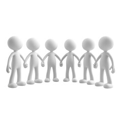 Group of 3D characters holding hands on transparent background