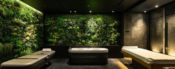 Luxurious Spa Interior with Living Green Wall and Modern Furnishings