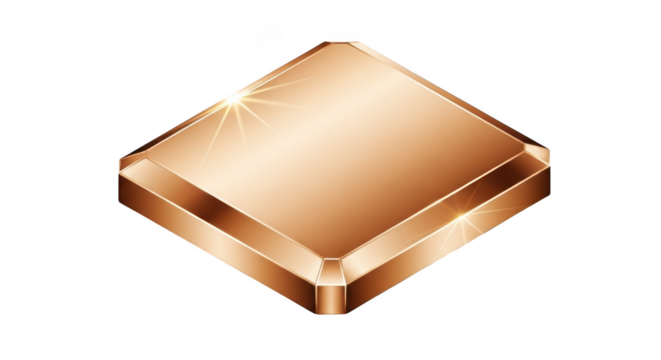 Shiny copper square gemstone isolated on transparent background