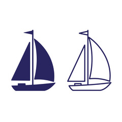Two stylized sailboat illustrations in navy blue representing summer travel and nautical themes