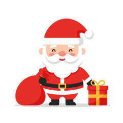 Adorable Santa Claus with Present and Sack