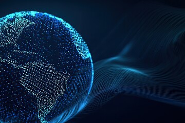 Digital rendition of Earth, constructed from glowing blue dots, with flowing wavy lines