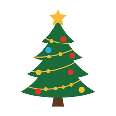 Obraz premium Flat Christmas Tree with Ornaments and Star – Holiday Illustration
