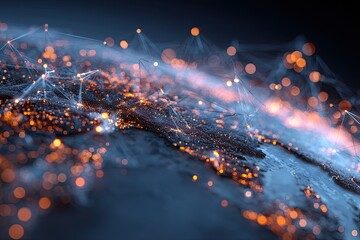 Abstract visualization of interconnected dots, resembling a globe, with light rays