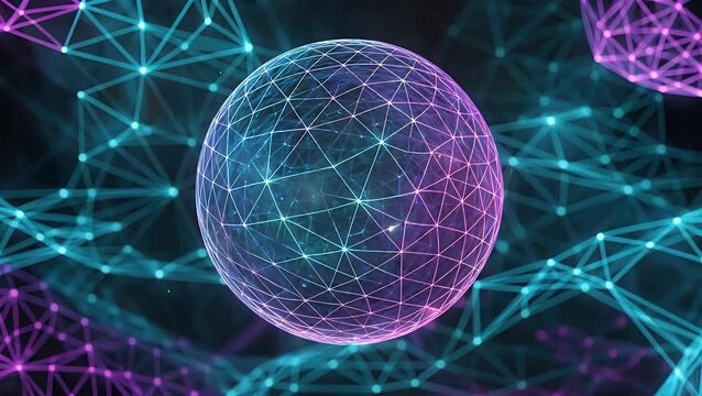 abstract representation of global network with interconnections in shades of azure and violet, symbolizing metaverse technology