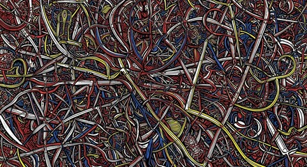 Intricate Tangle of Colored Wires and Cables