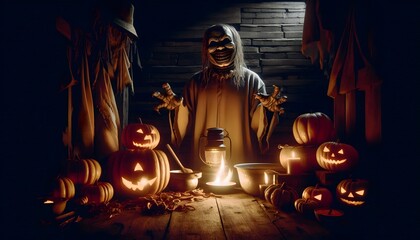 Pumpkin Head Horror in Haunted Darkroom