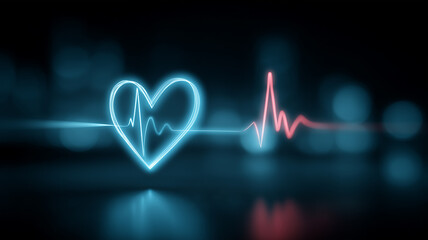 Heart shaped line with electrocardiogram pulse illustrating heartbeat monitoring, symbolizing cardiology technology, health tracking, and proactive wellness management.
